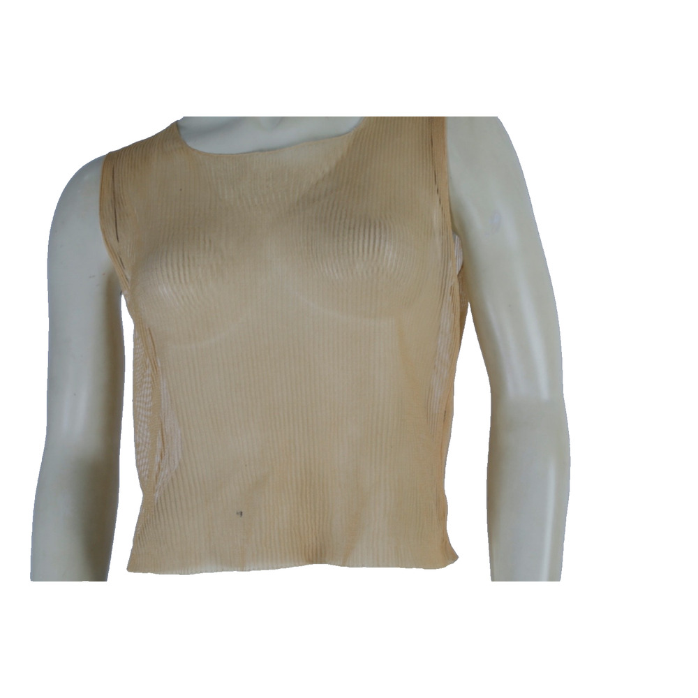 Cortana Silk Tulle Top Sheer Sleeveless Tank Gold Beige Size 36 Spain Designer